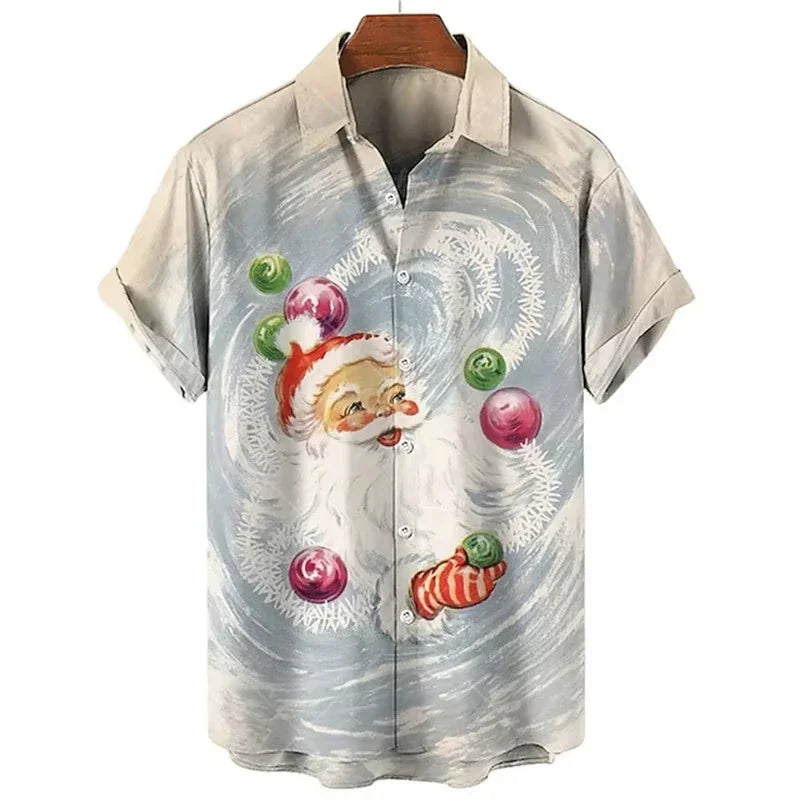 Gunner | Men's Short Sleeve Christmas Blouse with Santa Print