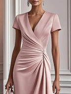 Elise | Women's Wrap V-Neck Ruched Midi Dress