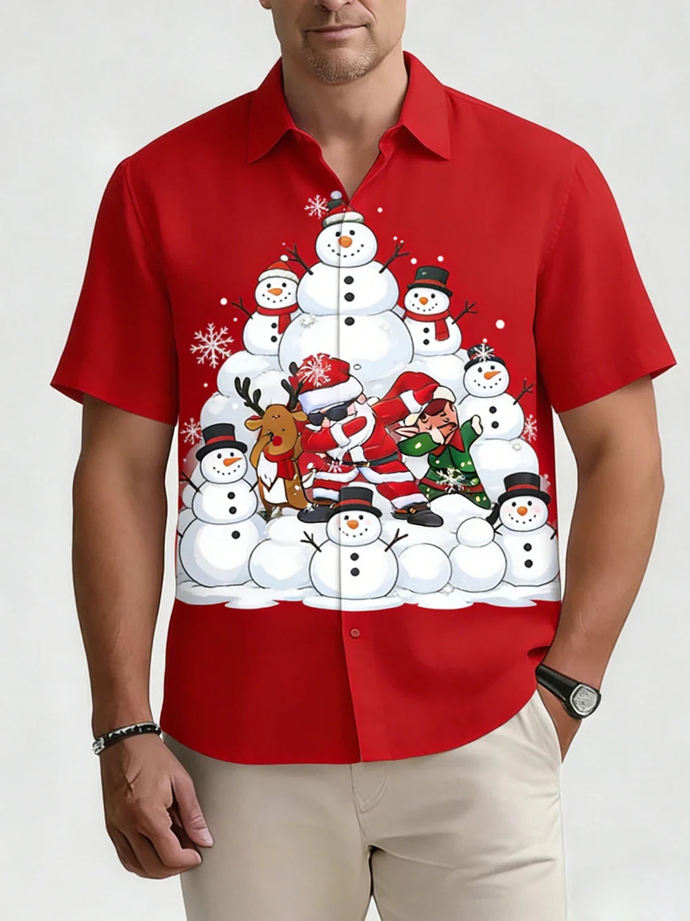 Dashiell | Men's Festive Print Short Sleeve Christmas Blouse