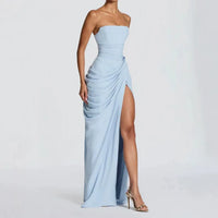 Lynn | Women's Strapless Ruched Maxi Dress with High Slit