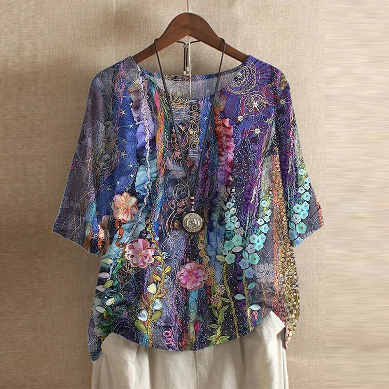 Chiara | Women's Floral Print Short Sleeve Blouse