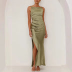 Ilona | Women's Satin Cowl-Neck Maxi Dress with High Slit