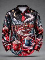 Hudson | Christmas Blouse with Festive Train Print for Men