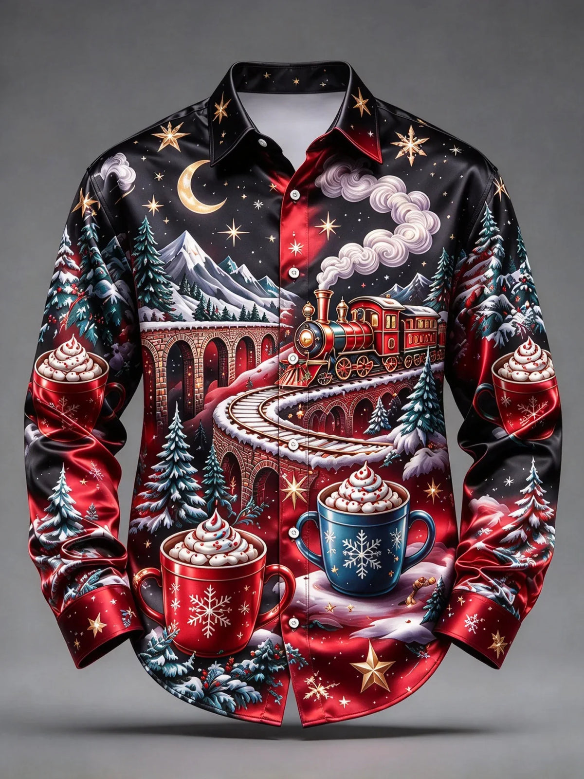Hudson | Christmas Blouse with Festive Train Print for Men