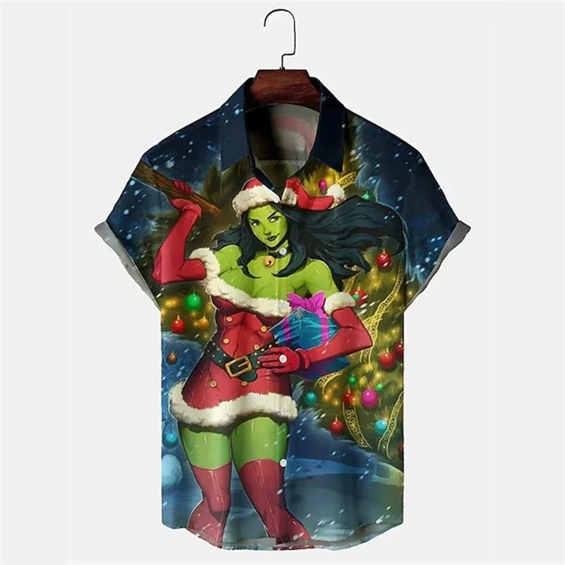 Gunner | Men's Short Sleeve Christmas Blouse with Santa Print