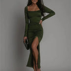 Dorothea | Women's Ruched Bodycon Maxi Dress with Side Slit