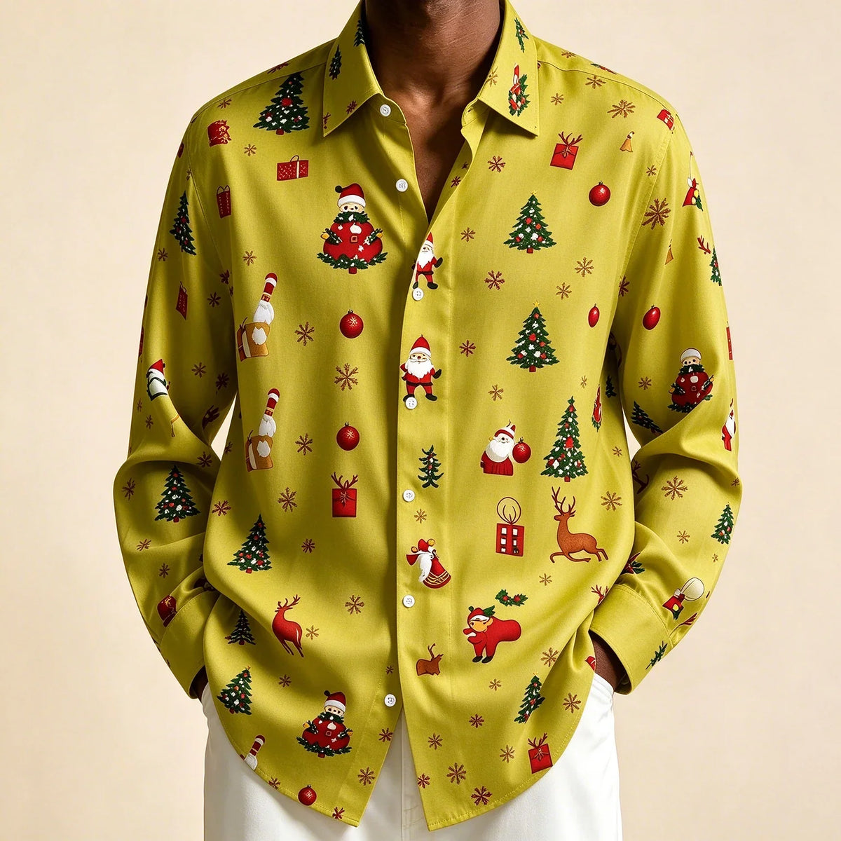 Donovan | Men's Festive Christmas Blouse with Santa Print