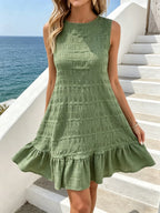 Nele | Women's Sage Green Ruffle-Hem Tie-Back Mini Dress