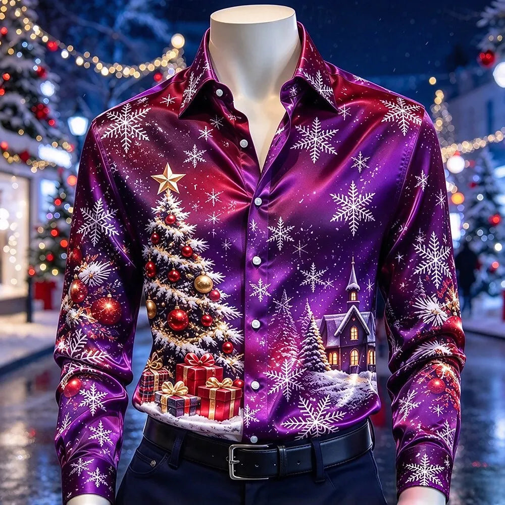 Jakob | Men's Christmas Blouse with Snowflake Print, Collared