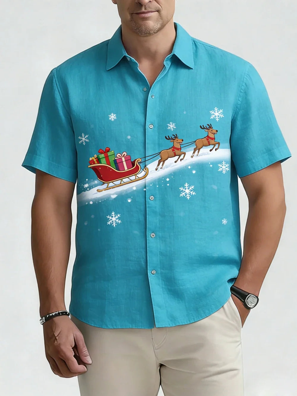 Dashiell | Men's Festive Print Short Sleeve Christmas Blouse