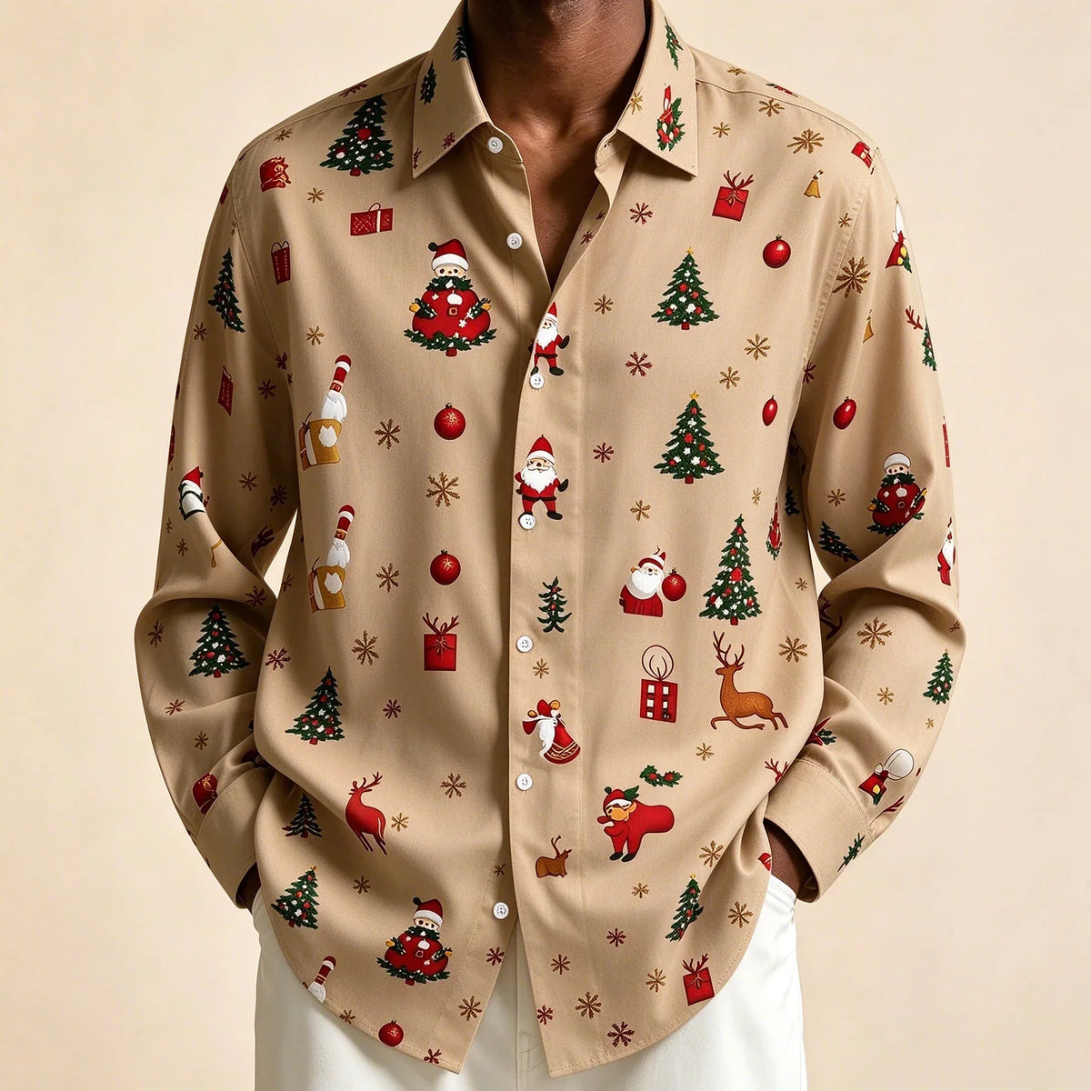 Donovan | Men's Festive Christmas Blouse with Santa Print