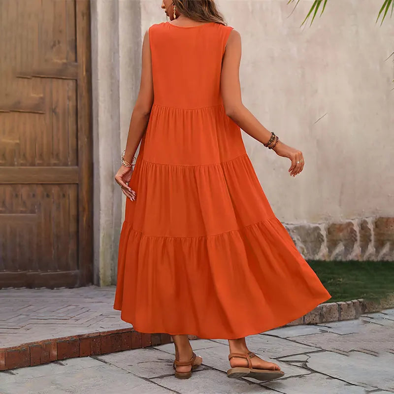 Nicoline | Women's Tiered A-Line Sleeveless Midi Dress