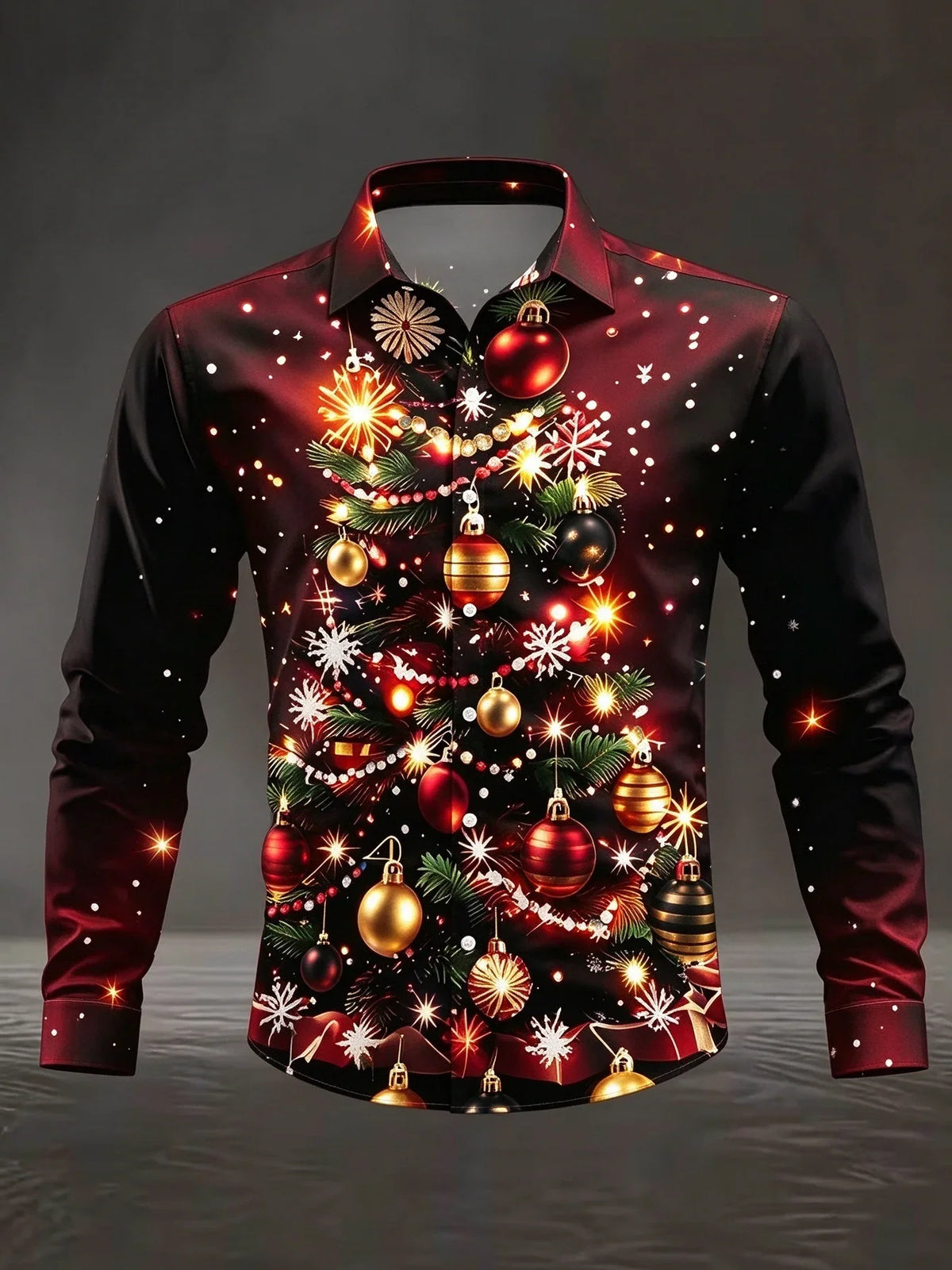 Quirin | Men's Snowflake Print Christmas Blouse with Collar