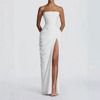 Lynn | Women's Strapless Ruched Maxi Dress with High Slit