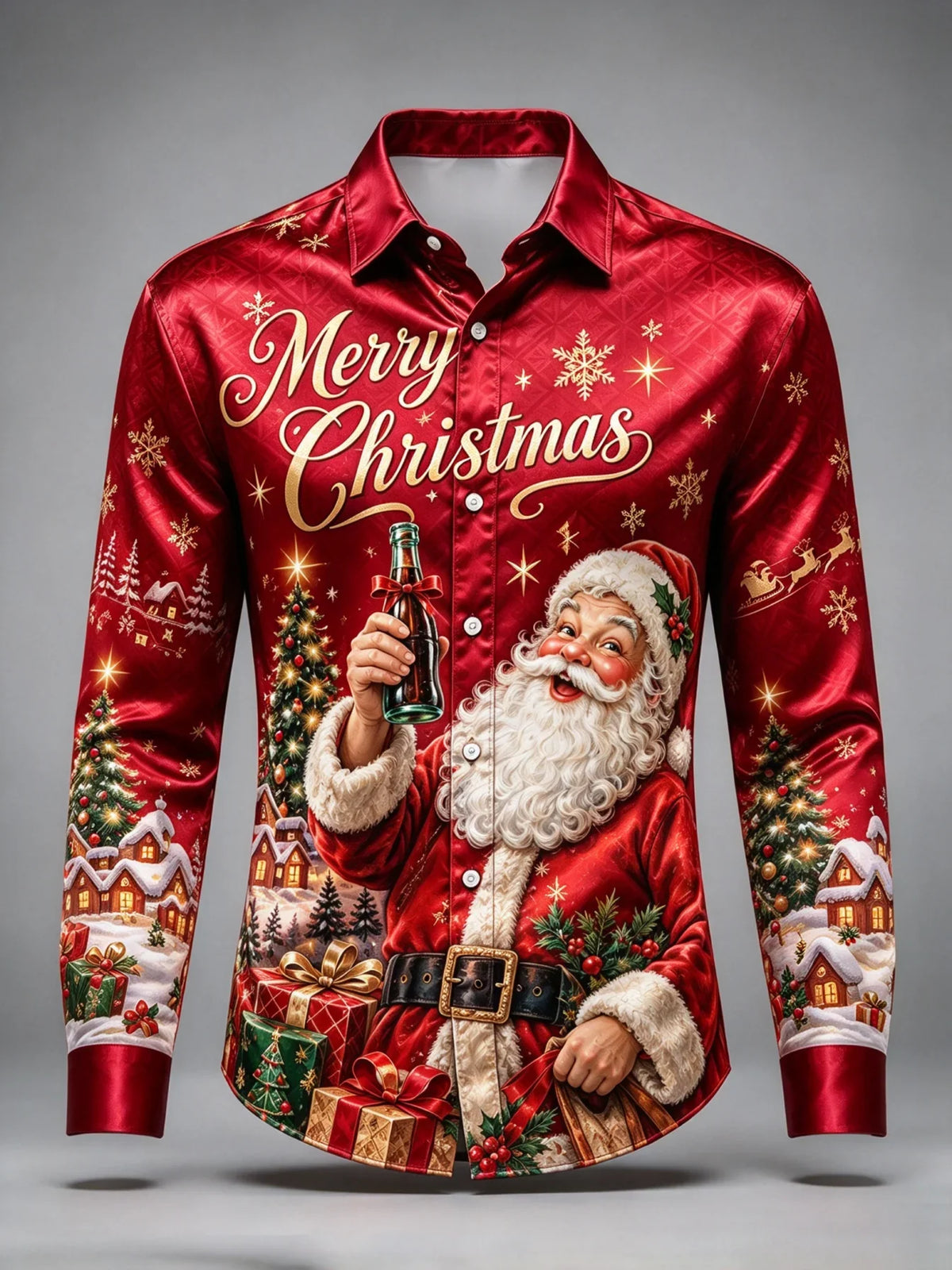 Cesaire | Men's Santa Print Button-Up Christmas Blouse