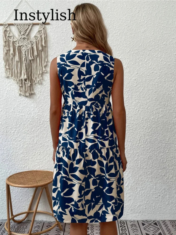 Nikoline | Women's Floral Print A-Line Mini Dress with V-Neck