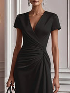 Elise | Women's Wrap V-Neck Ruched Midi Dress