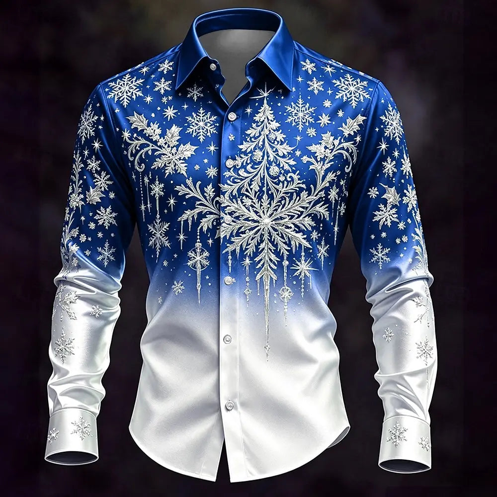 Sjaak | Men's Ombre Snowflake Print Christmas Blouse