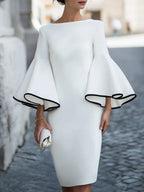 Magda | Women's Bell-Sleeve Bodycon Midi Cocktail Dress