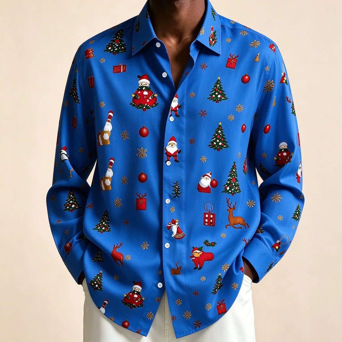 Donovan | Men's Festive Christmas Blouse with Santa Print