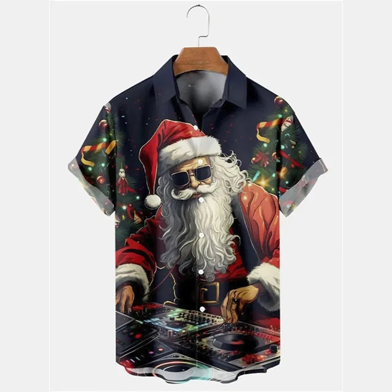 Torben | Men's Printed Button-Down Short Sleeve Christmas Blouse