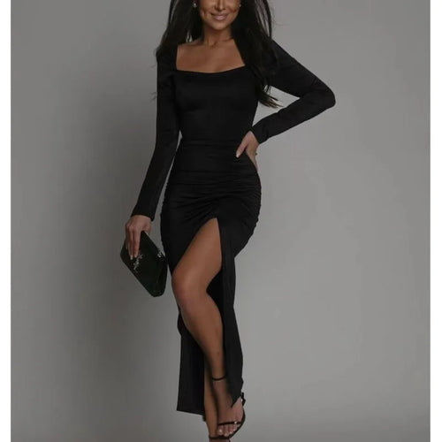 Dorothea | Women's Ruched Bodycon Maxi Dress with Side Slit