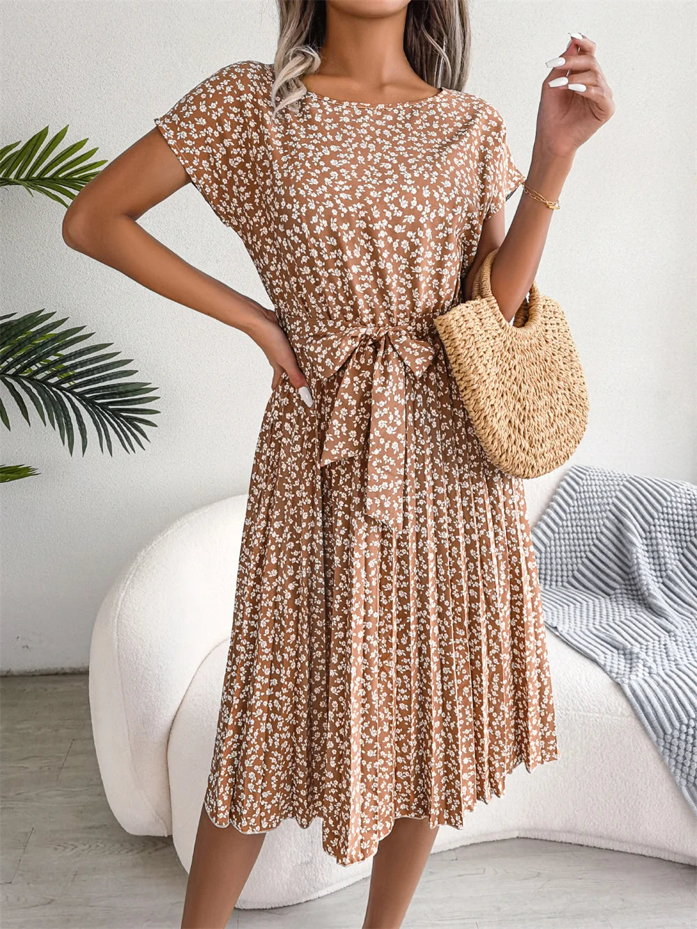 Nika | Women's Floral Pleated A-Line Midi Dress