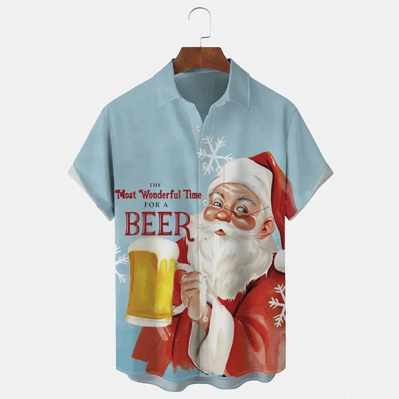 Torben | Men's Printed Button-Down Short Sleeve Christmas Blouse