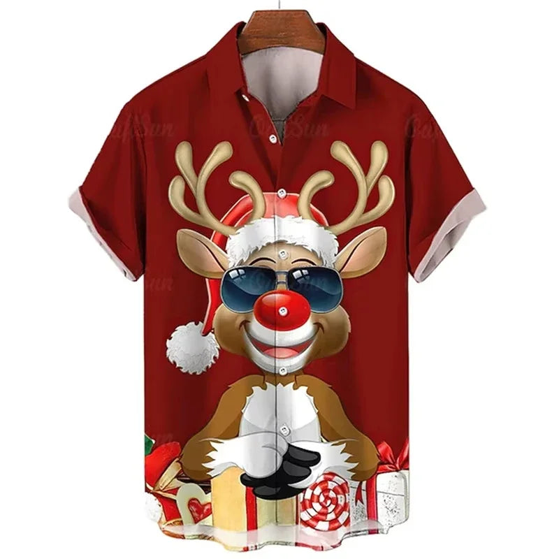 Gunner | Men's Short Sleeve Christmas Blouse with Santa Print