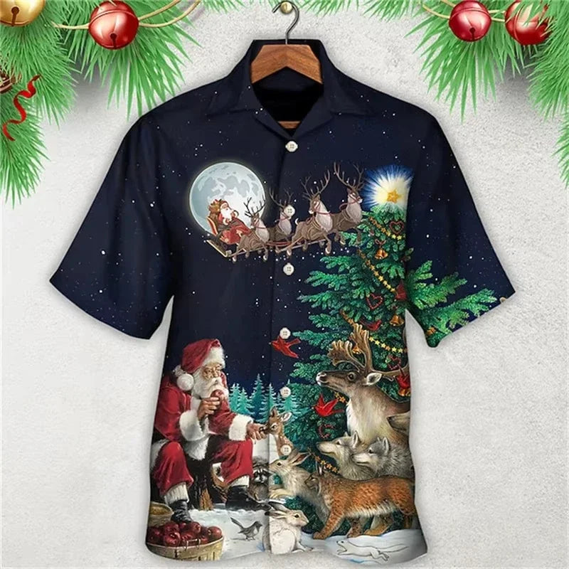 Gunner | Men's Short Sleeve Christmas Blouse with Santa Print