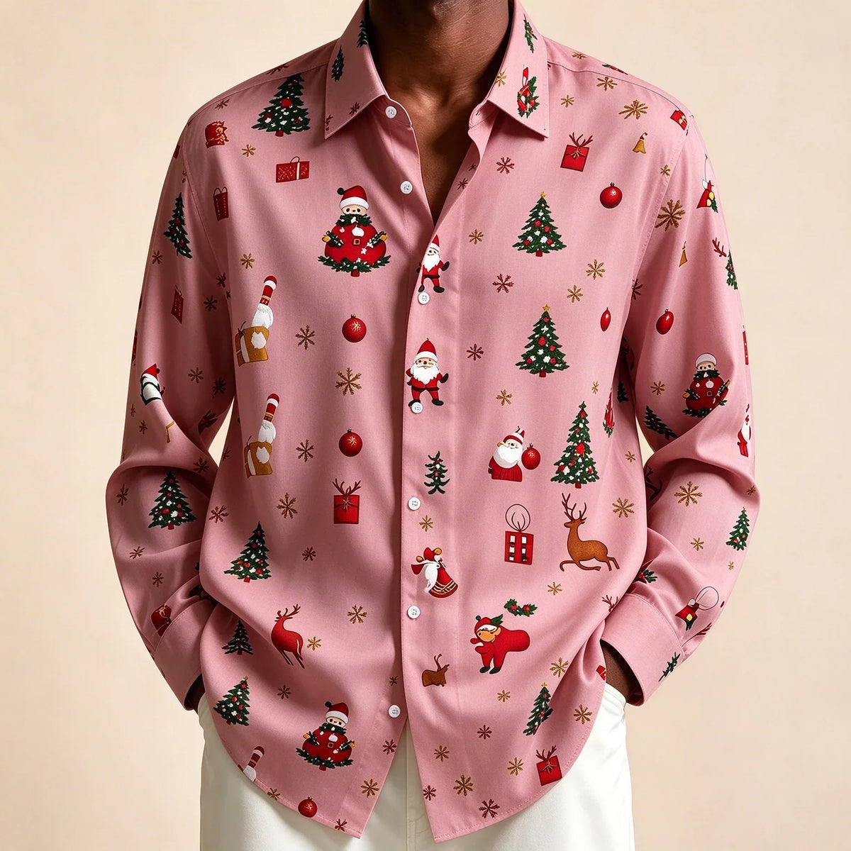 Donovan | Men's Festive Christmas Blouse with Santa Print