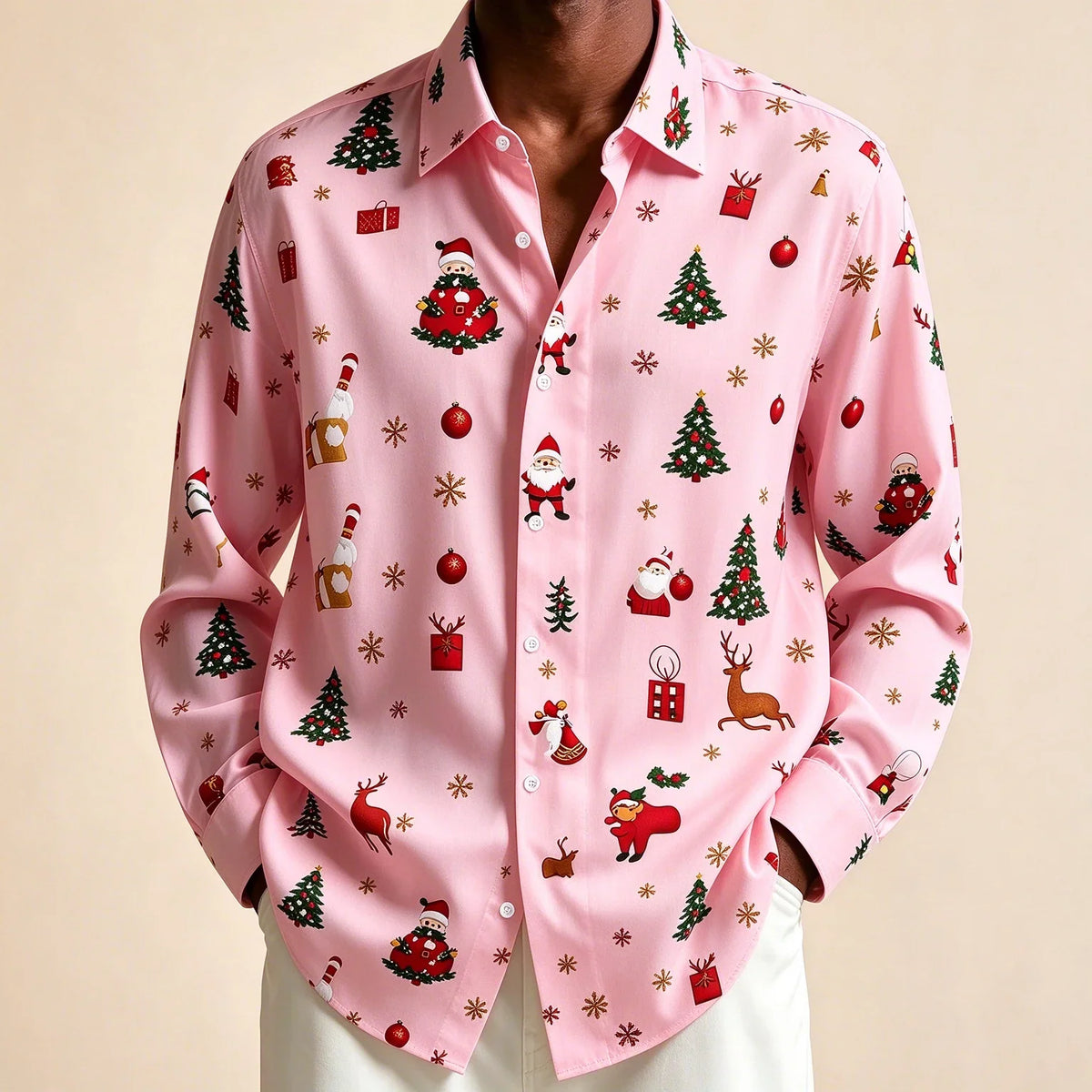 Donovan | Men's Festive Christmas Blouse with Santa Print