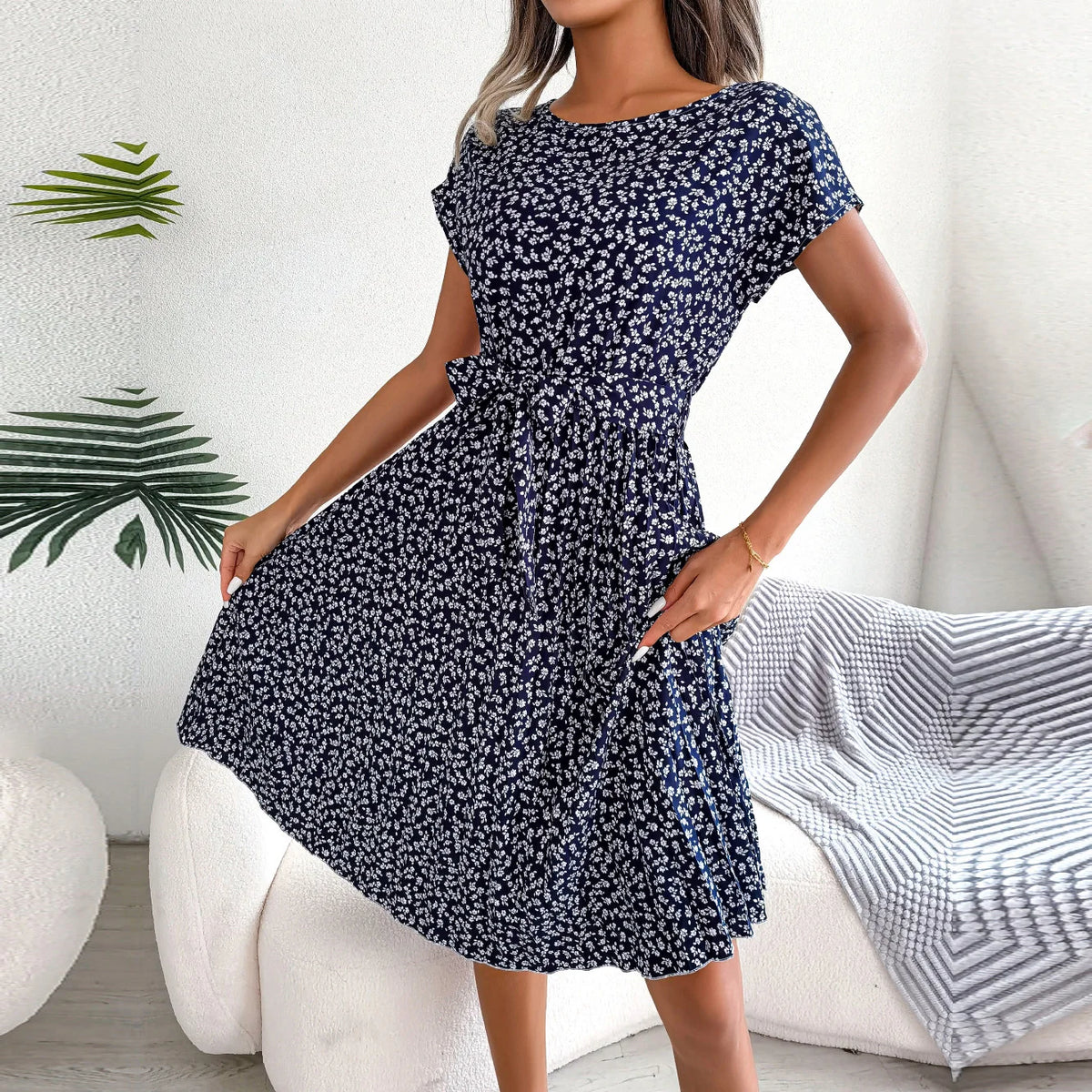 Nika | Women's Floral Pleated A-Line Midi Dress