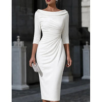 Karoline | Women's Ruched Boat Neck Cocktail Dress Knee-Length
