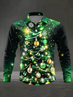 Quirin | Men's Snowflake Print Christmas Blouse with Collar