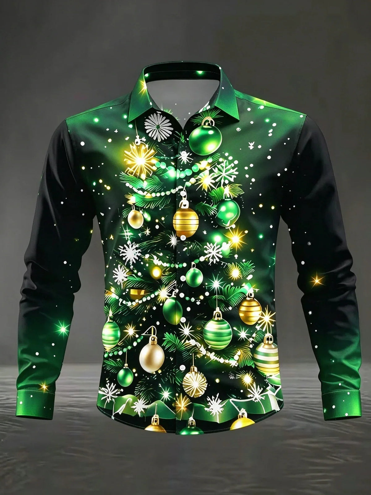 Quirin | Men's Snowflake Print Christmas Blouse with Collar