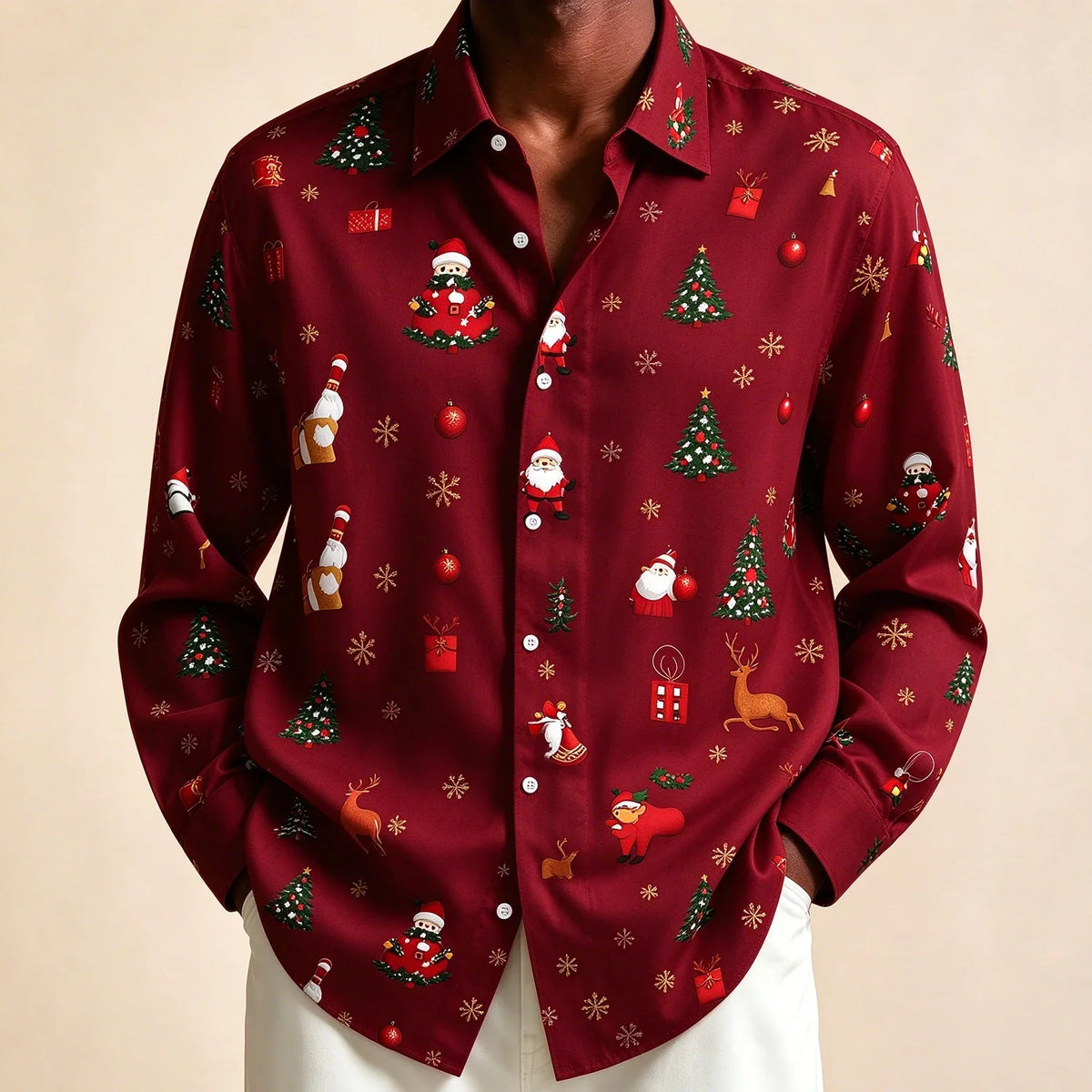Donovan | Men's Festive Christmas Blouse with Santa Print