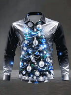 Quirin | Men's Snowflake Print Christmas Blouse with Collar