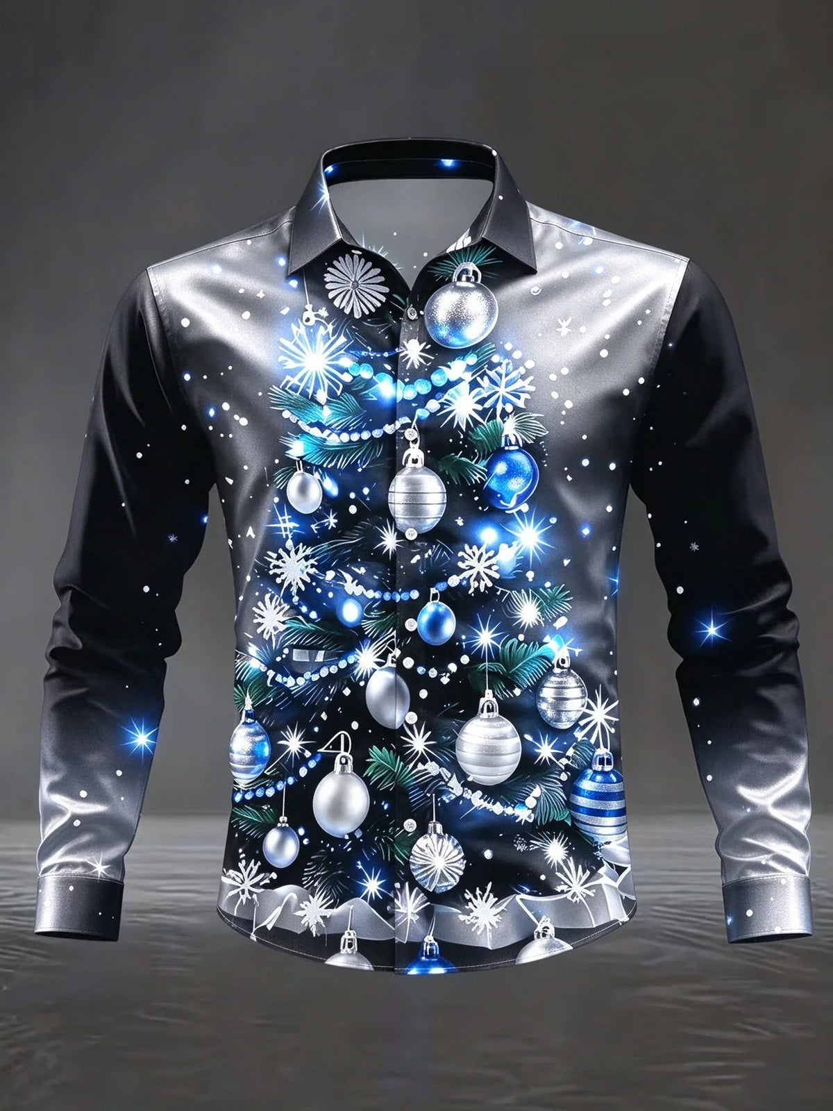 Quirin | Men's Snowflake Print Christmas Blouse with Collar