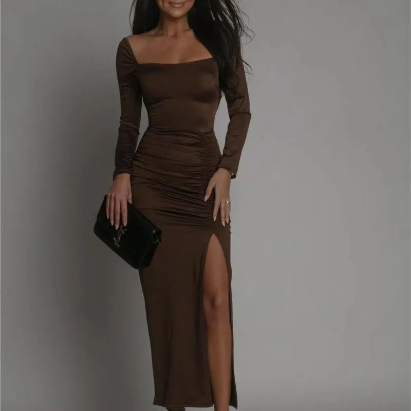 Dorothea | Women's Ruched Bodycon Maxi Dress with Side Slit