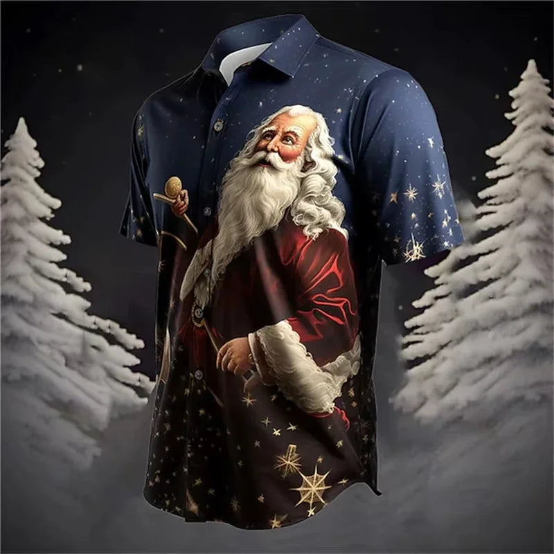 Gunner | Men's Short Sleeve Christmas Blouse with Santa Print