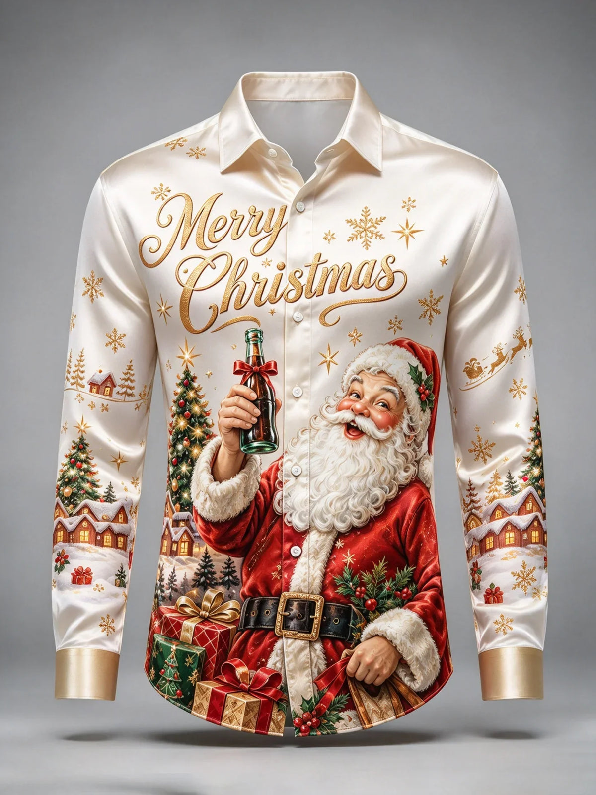 Cesaire | Men's Santa Print Button-Up Christmas Blouse