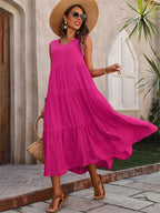 Nicoline | Women's Tiered A-Line Sleeveless Midi Dress