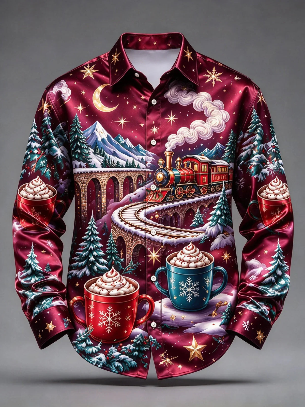 Hudson | Christmas Blouse with Festive Train Print for Men