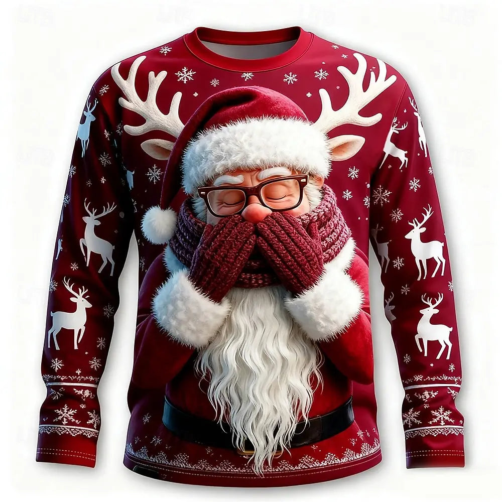 Xaver | Men's Printed Santa Crew Neck Christmas Blouse