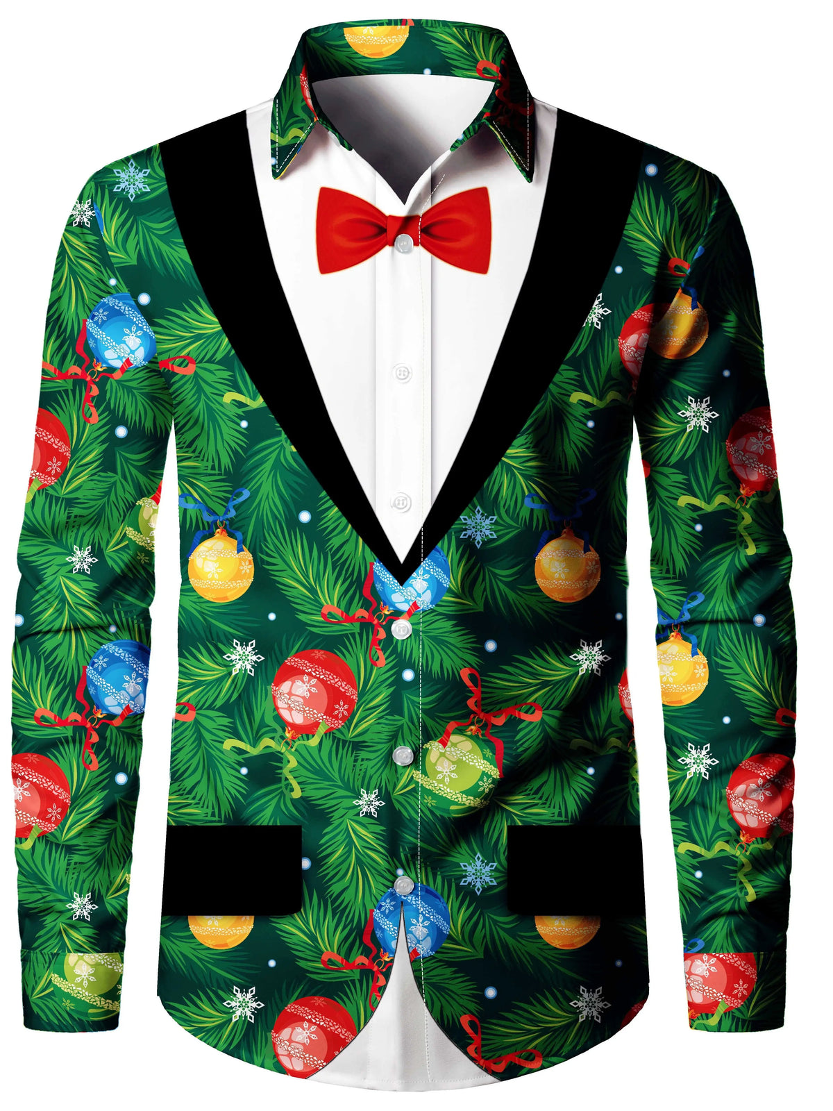 Ambros | Christmas Blouse Faux-Tailcoat Button-Down Shirt for Men