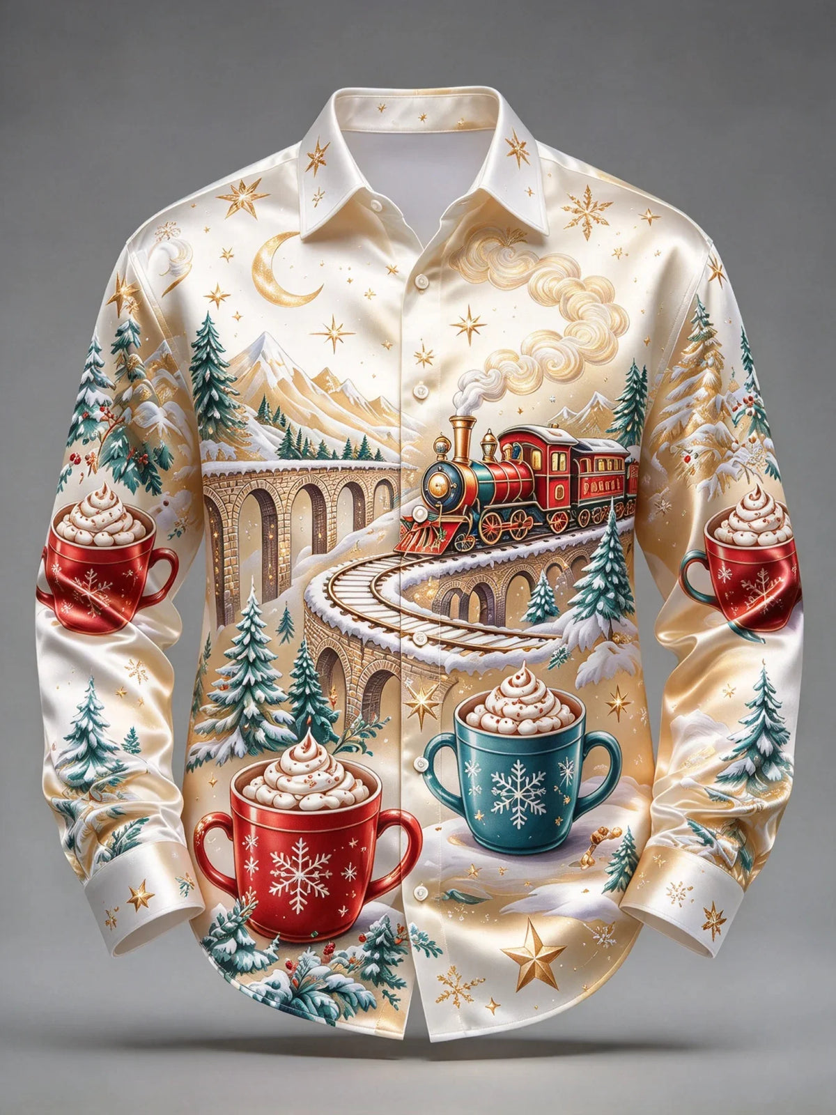 Hudson | Christmas Blouse with Festive Train Print for Men