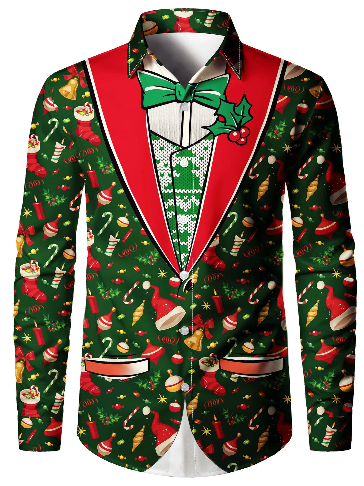 Ambros | Christmas Blouse Faux-Tailcoat Button-Down Shirt for Men