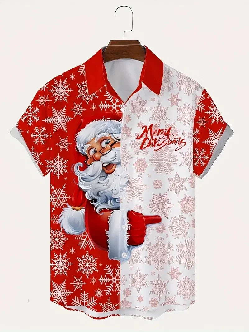 Mathieu | Men's Printed Short Sleeve Christmas Blouse