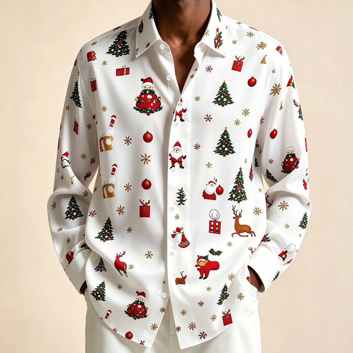 Donovan | Men's Festive Christmas Blouse with Santa Print